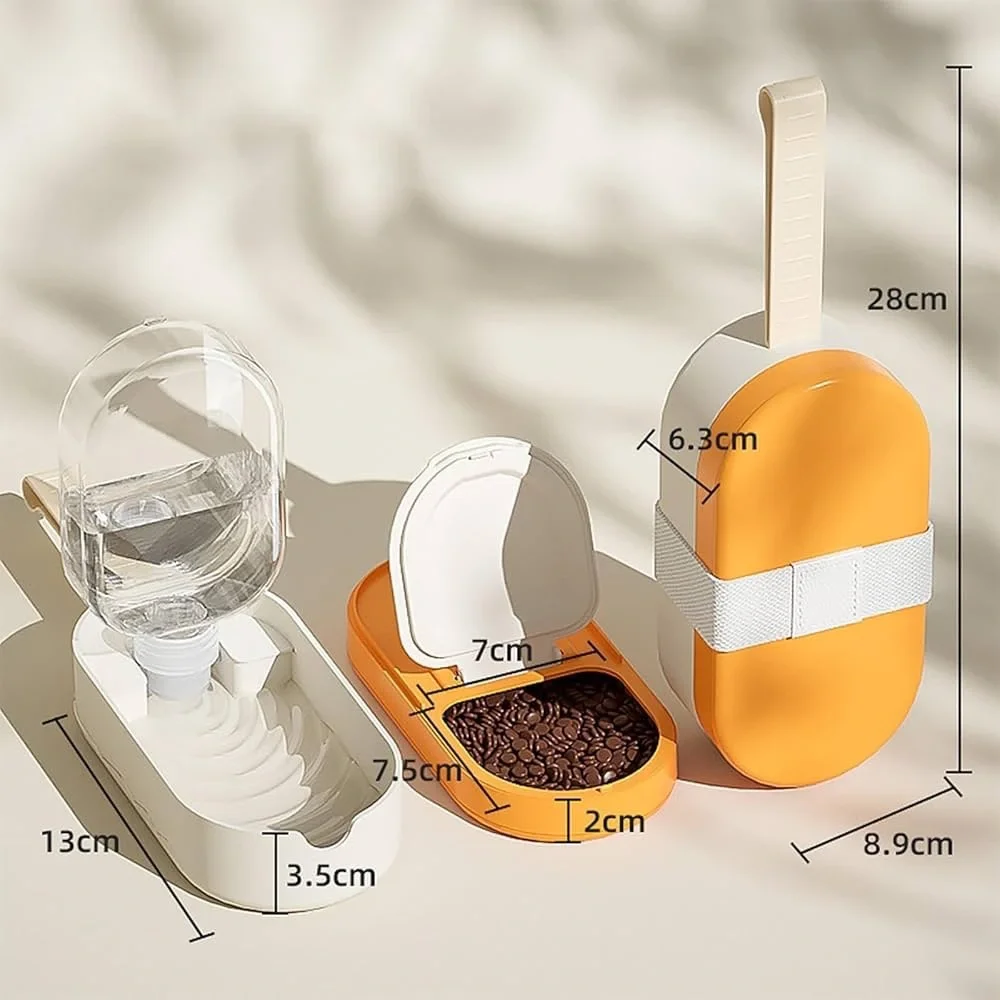 Portable Dog Water Bottle with Food Container – Leakproof Travel Pet Feeder
